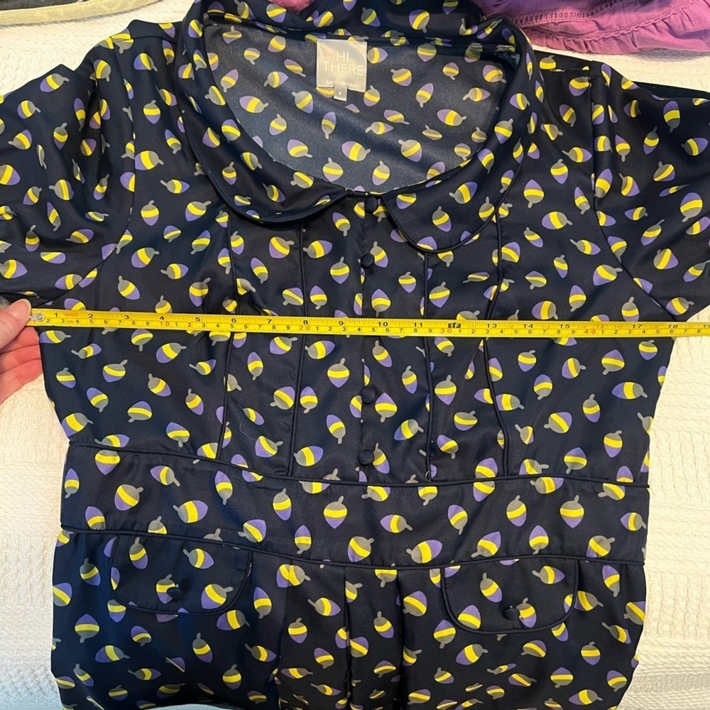 Anthropologie Hi There Karen Walker Dress Size 8 Retro Print Shift Midi Mini - Picture 12 of 12